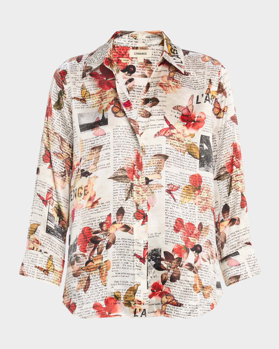 Dani Butterfly Rose Newspaper Silk Blous